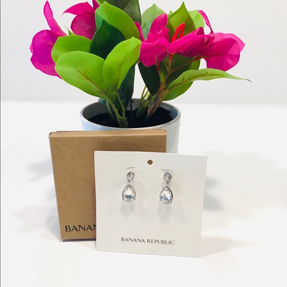 Banana Republic Silver Faux Diamond Drop Earrings